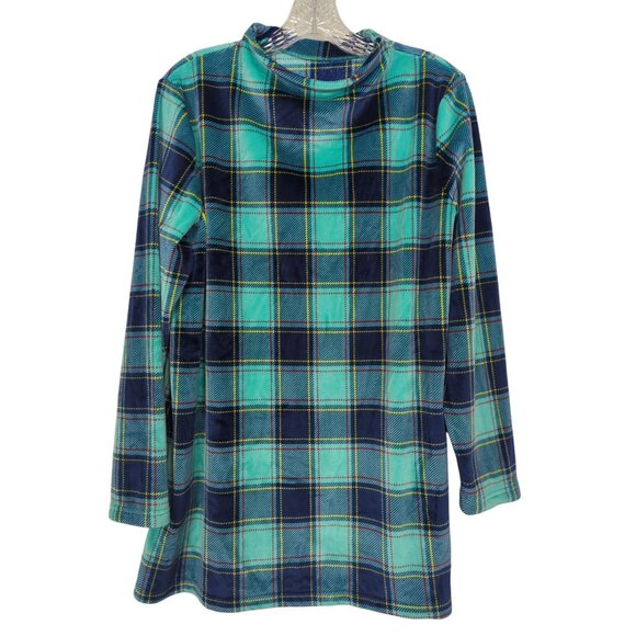Lands End Womens Plaid blue mock neck turtleneck soft velvet Long Sleeve Top L/P - Picture 1 of 12